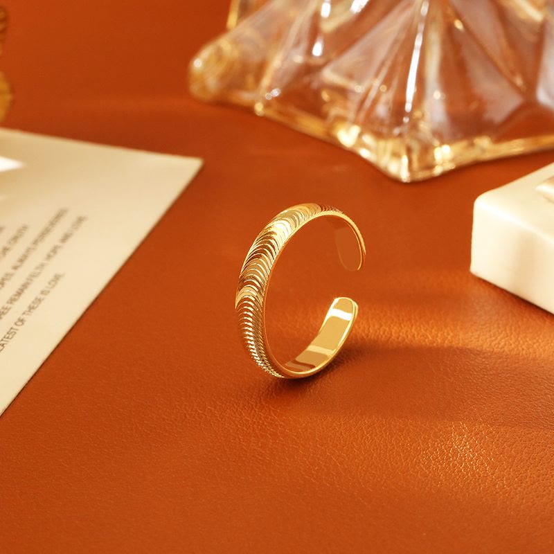 Vintage Dragon‑Scale Textured Adjustable Open‑Cuff Ring Unisex - Gold - image 5