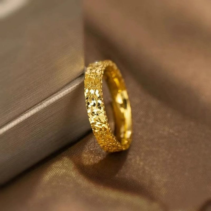 Crushed Ice Textured Titanium Steel Ring Gold Band Ring For Women - image 4