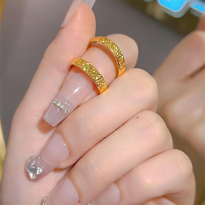 Crushed Ice Textured Titanium Steel Ring Gold Band Ring For Women - image 6