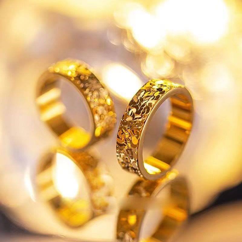 Crushed Ice Textured Titanium Steel Ring Gold Band Ring For Women - image 0
