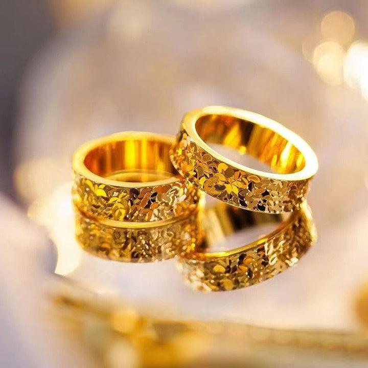Crushed Ice Textured Titanium Steel Ring Gold Band Ring For Women - image 1