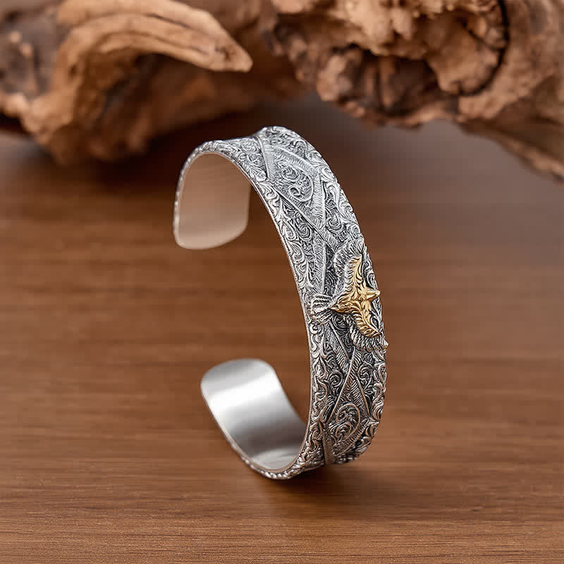 Scroll Engraving Western Eagle Open Cuff Bracelet - image 3