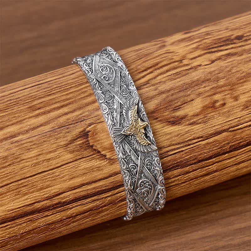 Scroll Engraving Western Eagle Open Cuff Bracelet - image 2