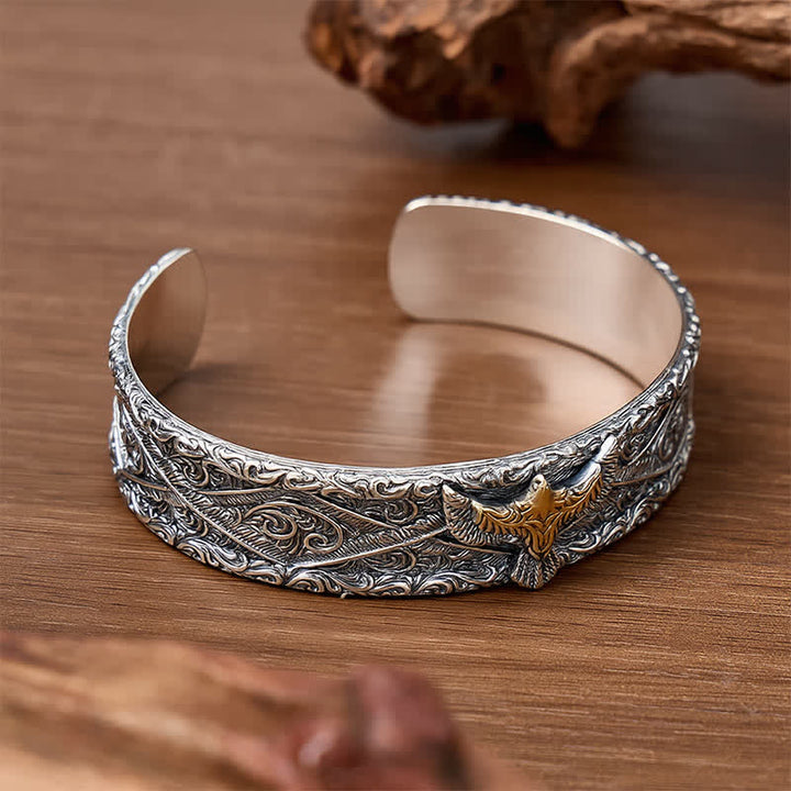 Scroll Engraving Western Eagle Open Cuff Bracelet - image 4