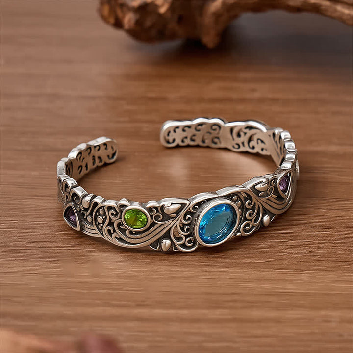 Ornate Gemstone Hollow Out Open Cuff Bracelet - image 4
