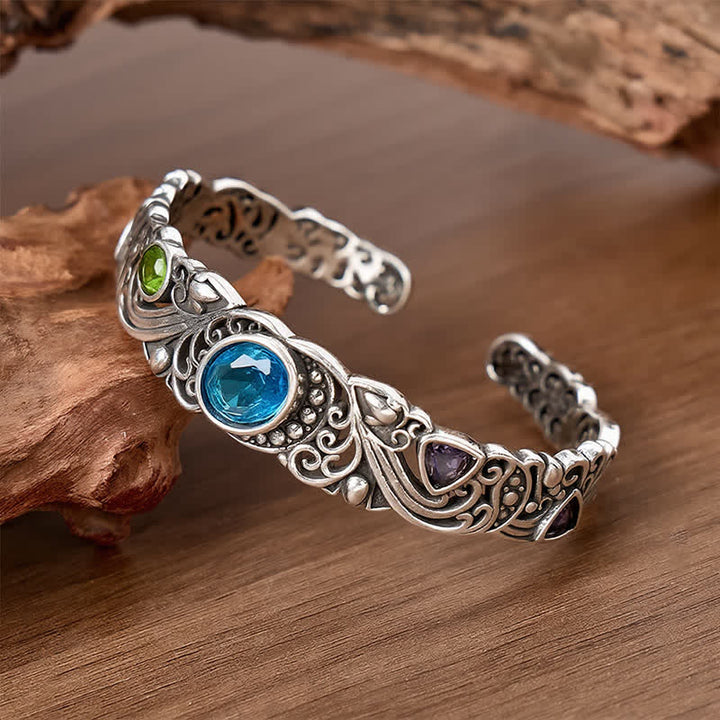 Ornate Gemstone Hollow Out Open Cuff Bracelet - image 3