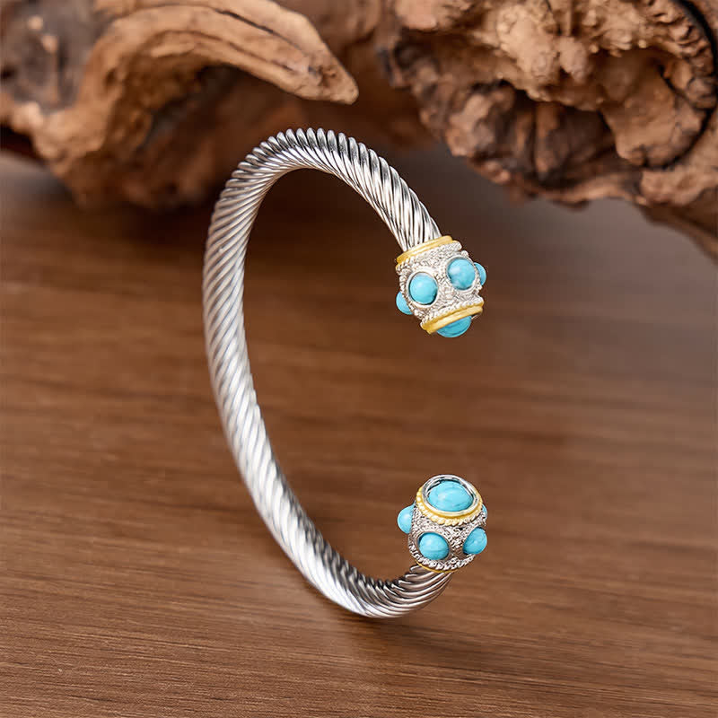 Eternal Turquoise Cable Twisted Open Cuff Bracelet - image 3