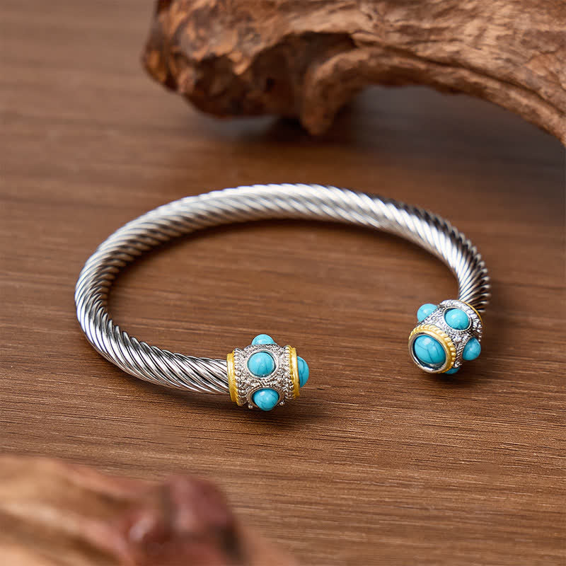 Eternal Turquoise Cable Twisted Open Cuff Bracelet - image 4
