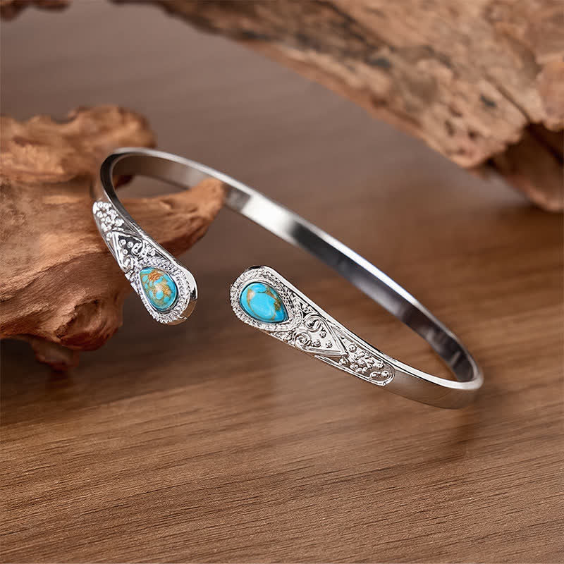 Rugged Beauty Twin Teardrop Turquoise Open Cuff Bracelet - image 2