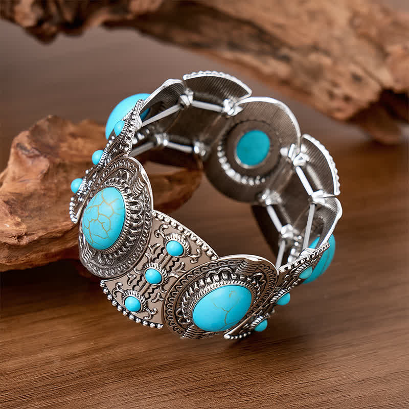 Palace Inspired Large Turquoise Beaded Wide Open Cuff Bracelet - image 3