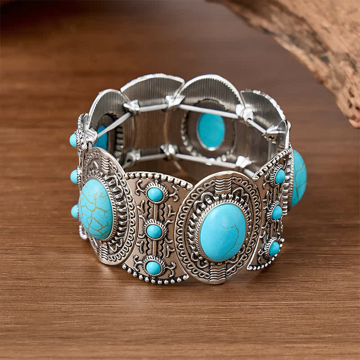 Palace Inspired Large Turquoise Beaded Wide Open Cuff Bracelet - image 2