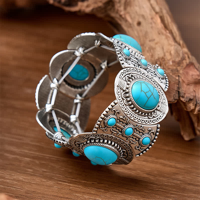 Palace Inspired Large Turquoise Beaded Wide Open Cuff Bracelet - image 4