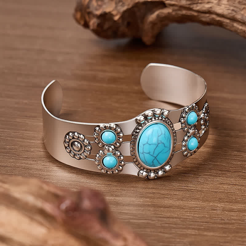 Desert Sun Crackle Turquoise Stone Open Cuff Bracelet - image 4
