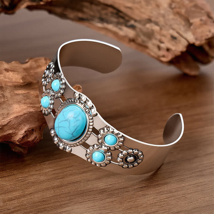 Desert Sun Crackle Turquoise Stone Open Cuff Bracelet - image 3