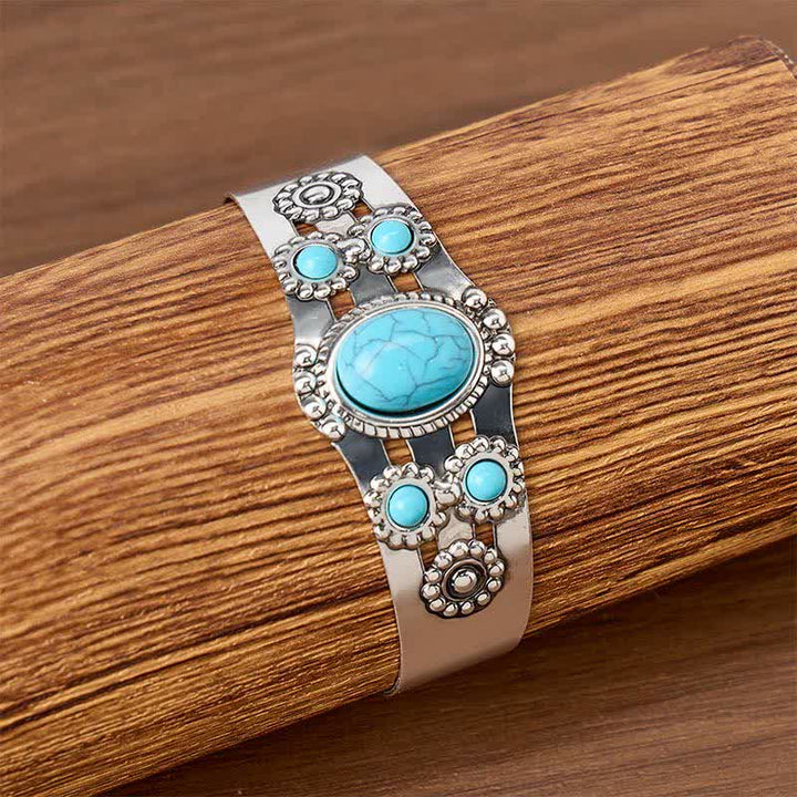 Desert Sun Crackle Turquoise Stone Open Cuff Bracelet - image 2