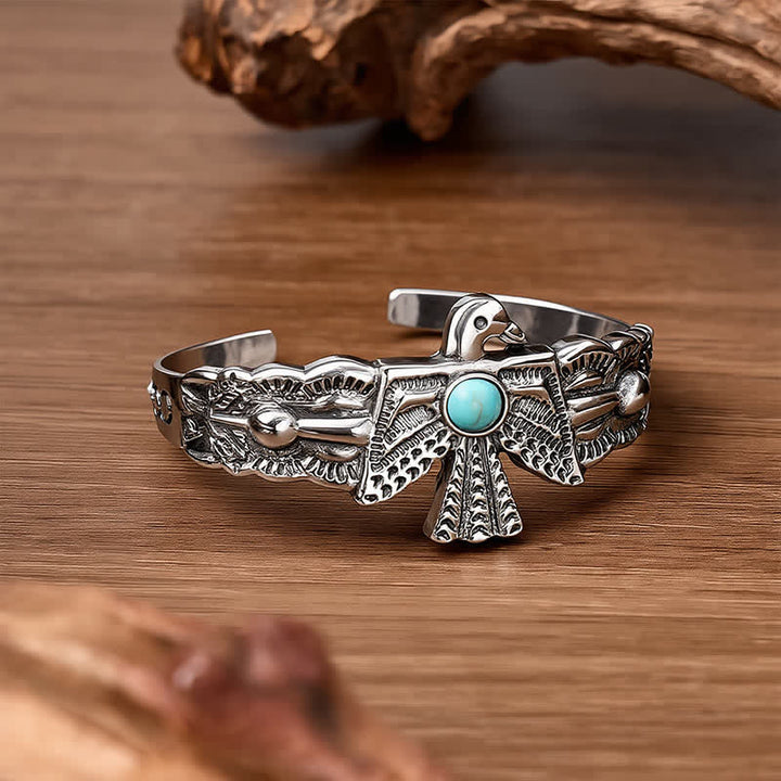 Western Eagle Thunderbird Turquoise Open Cuff Bracelet - image 4