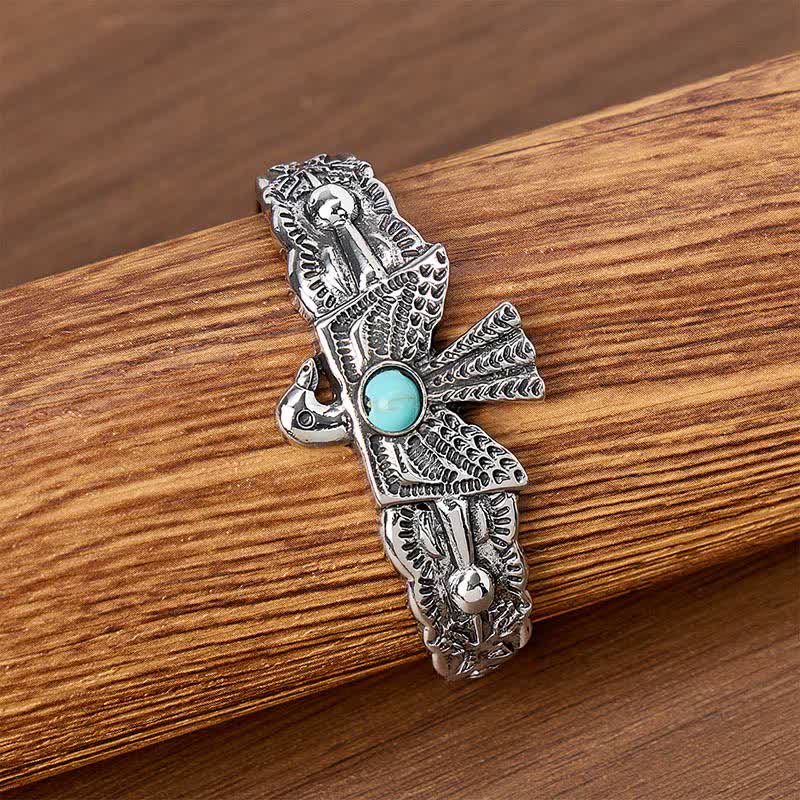 Western Eagle Thunderbird Turquoise Open Cuff Bracelet - image 3