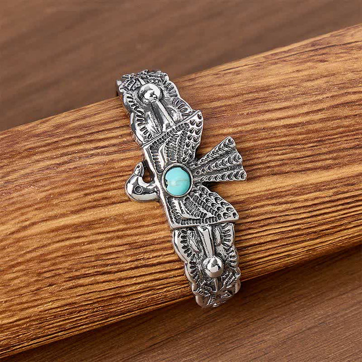 Western Eagle Thunderbird Turquoise Open Cuff Bracelet - image 3