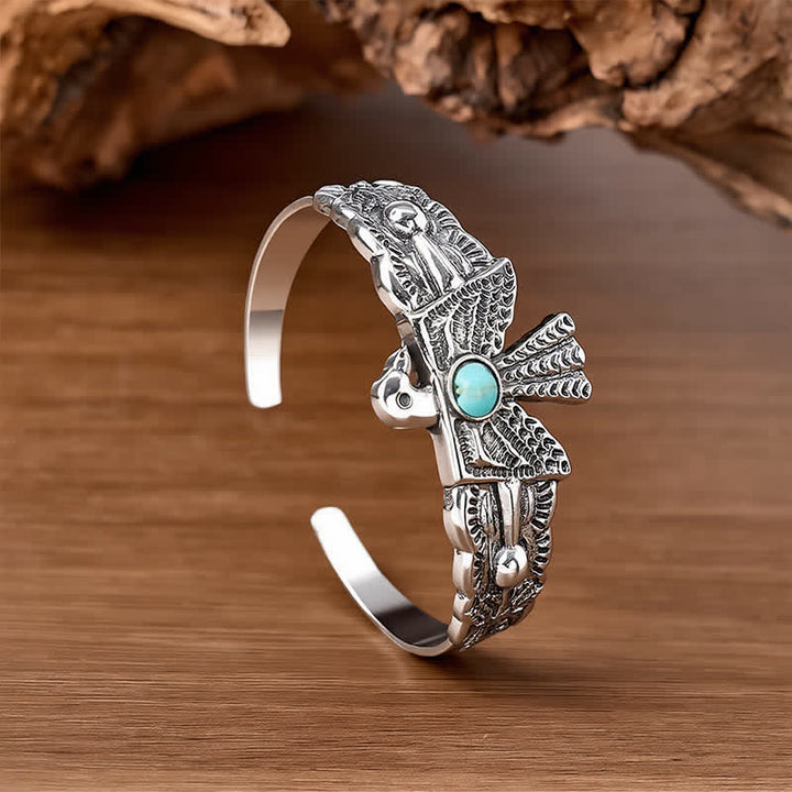 Western Eagle Thunderbird Turquoise Open Cuff Bracelet - image 2