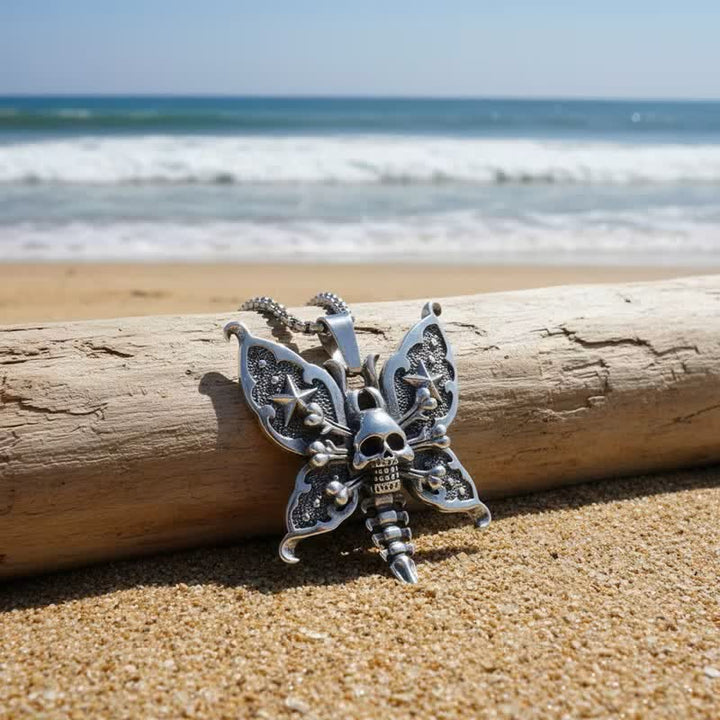 Nocturne Skull Butterfly Gothic Moth With Star Wings Necklace - image 4