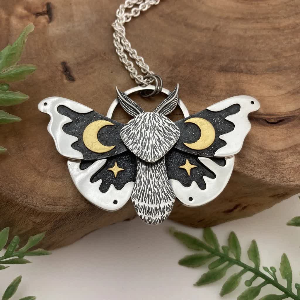 Gothic Moons & Stars Celestial Luna Moth Necklace - image 3