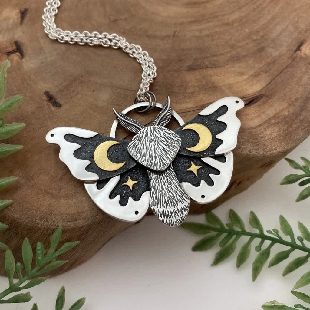 Gothic Moons & Stars Celestial Luna Moth Necklace - image 2