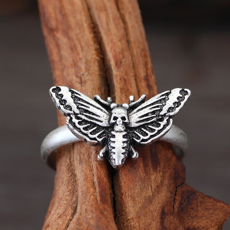 Death Skull Moth Gothic Statement Opening Ring Collection - Style #1 - image 1