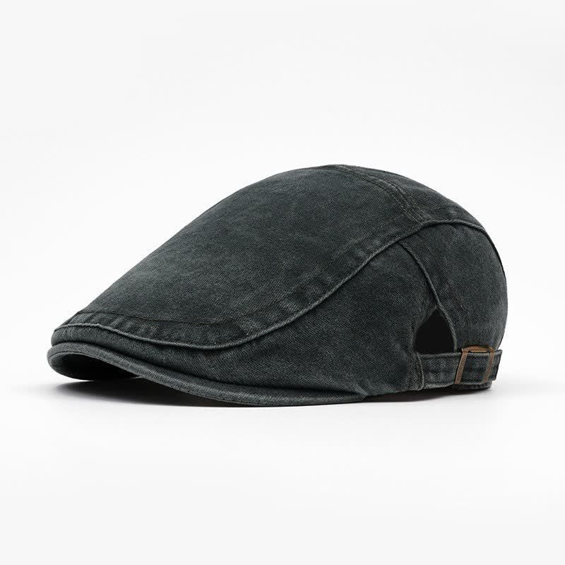 Retro Workwear-Inspired Washed Cotton Beret For Everyday - Dark Green - Adjustable (21 5/8"-23 5/8") - image 10