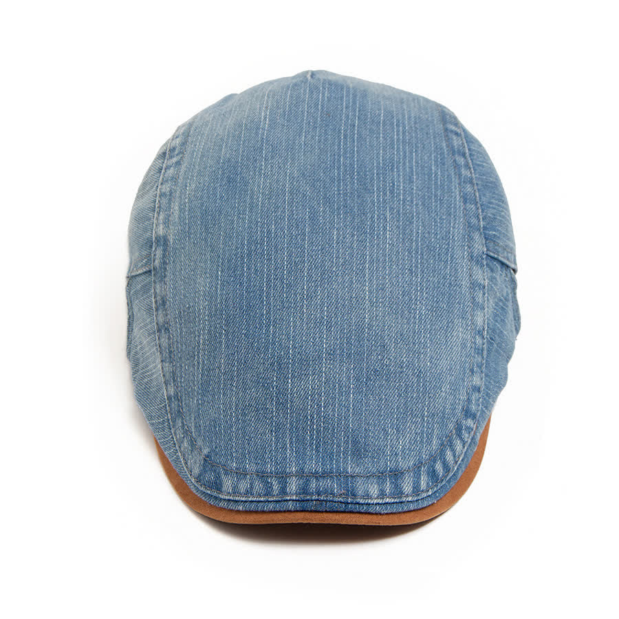 Contrast Color Washed Denim Flat Beret With Suede Brim - image 1