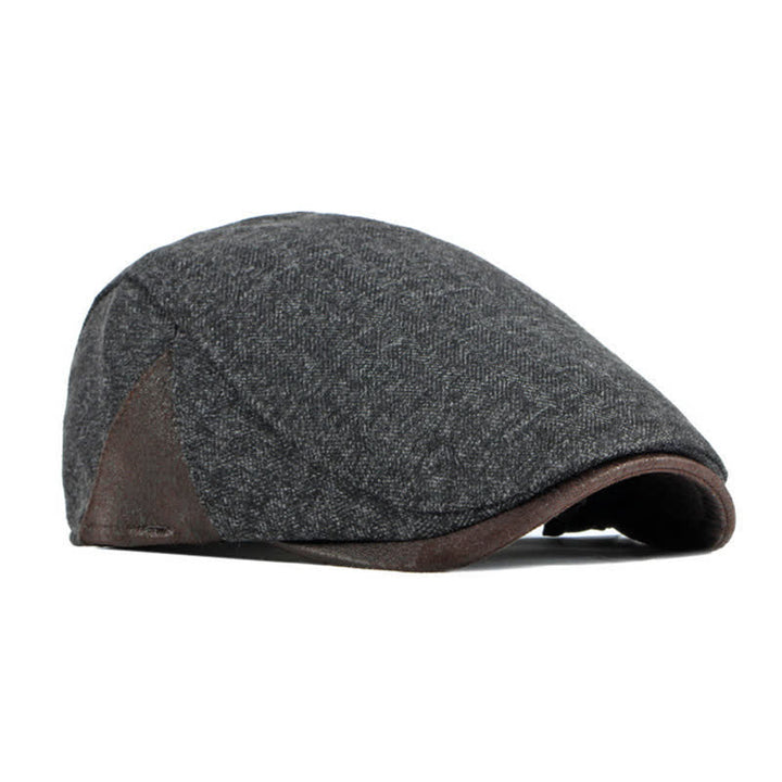 Subtle Herringbone Warm Flat Beret With Leather Trim - image 3