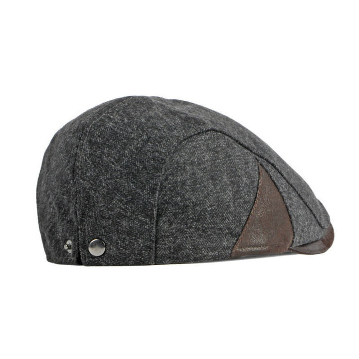 Subtle Herringbone Warm Flat Beret With Leather Trim - image 5