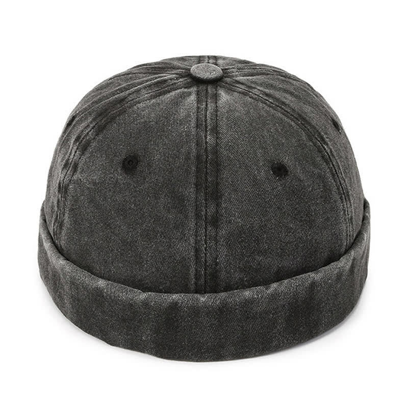 Casual Washed Cotton Brimless Vintage Docker Cap - Black - Adjustable (22"-23 5/8") - image 0