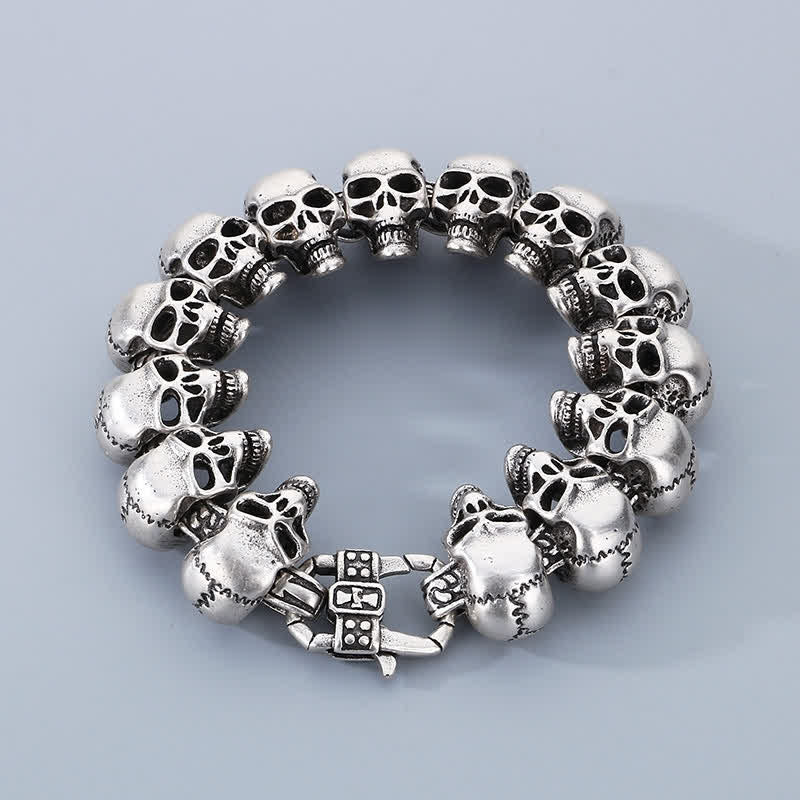 Hip Hop Heavy Skull Head Link Punk Biker Bracelet - Antique Silver - image 7
