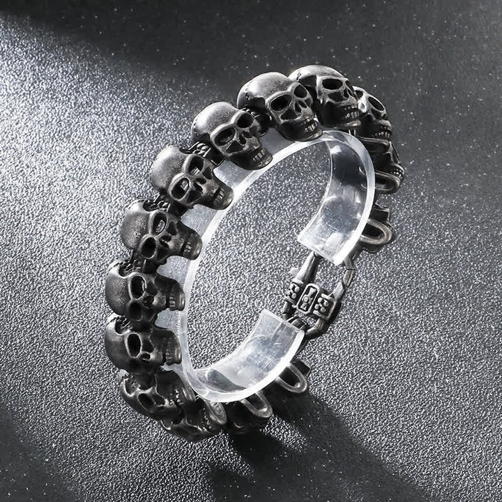 Hip Hop Heavy Skull Head Link Punk Biker Bracelet - Matte Black - image 11