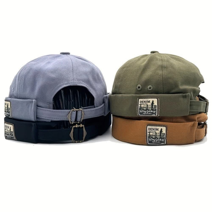 Canvas Adjustable Brimless Docker Cap With Denim Patch - image 5