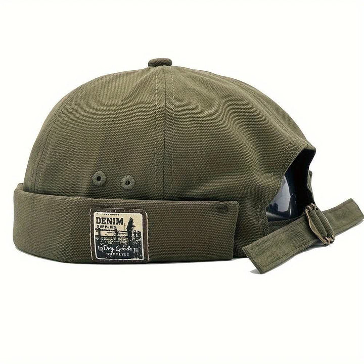 Canvas Adjustable Brimless Docker Cap With Denim Patch - Olive Green - M (22"-22 7/8") - image 8