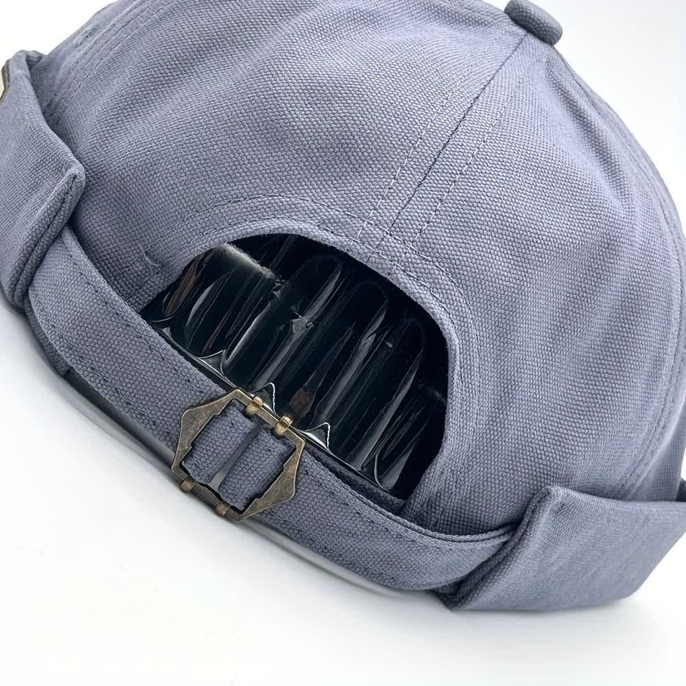 Canvas Adjustable Brimless Docker Cap With Denim Patch - image 2
