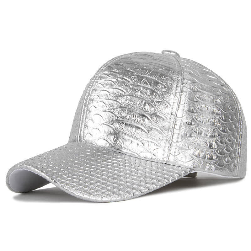 Crocodile Embossed Textured Faux Leather Baseball Cap - Silver - M (22"-22 7/8") - image 5