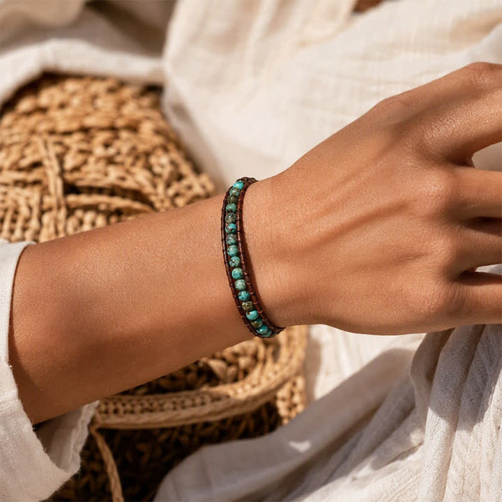 Dainty Turquoise Beaded Boho Wrap Adjustable Braided Bracelet - image 1