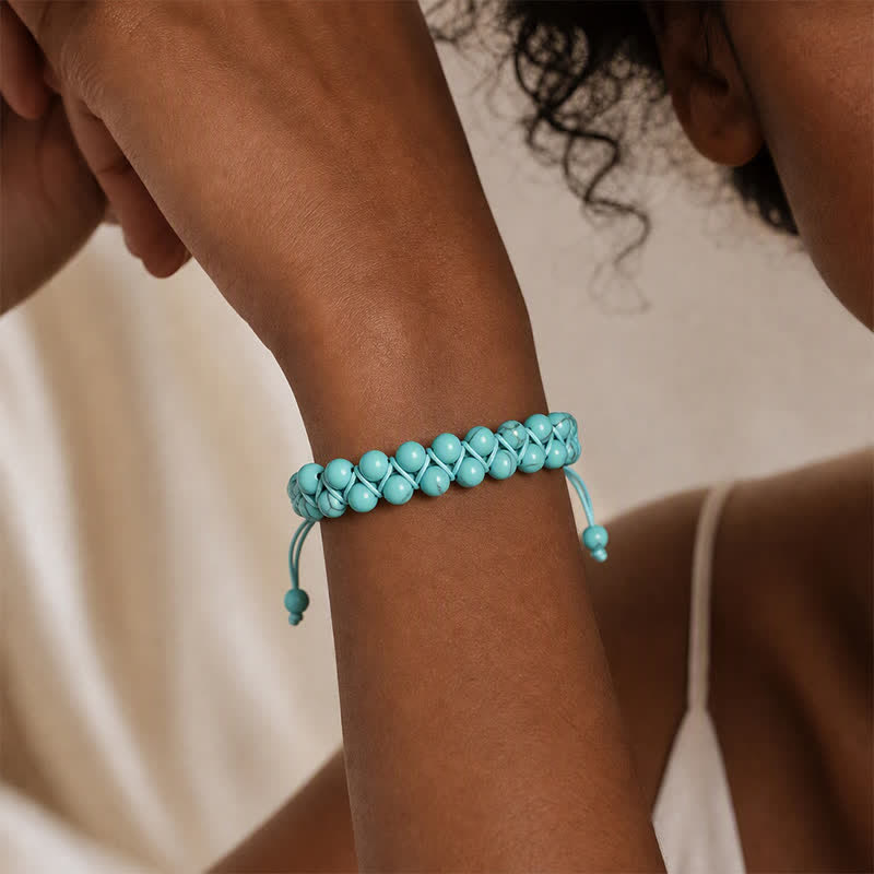 Healing Double Row Turquoise Beaded Macrame Bracelet - image 1