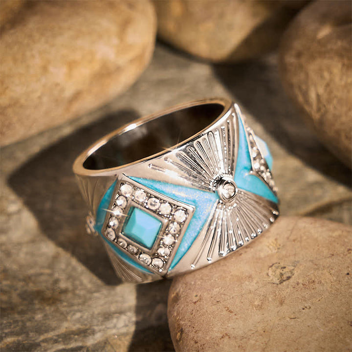 Retro Geometric Imitation Turquoise Wide Band Ring  Women Statement Ring - image 2