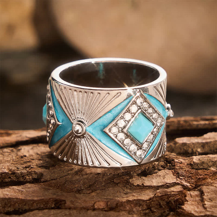 Retro Geometric Imitation Turquoise Wide Band Ring  Women Statement Ring - image 4