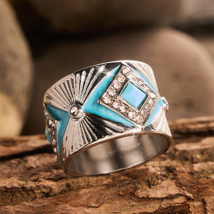 Retro Geometric Imitation Turquoise Wide Band Ring  Women Statement Ring - image 3