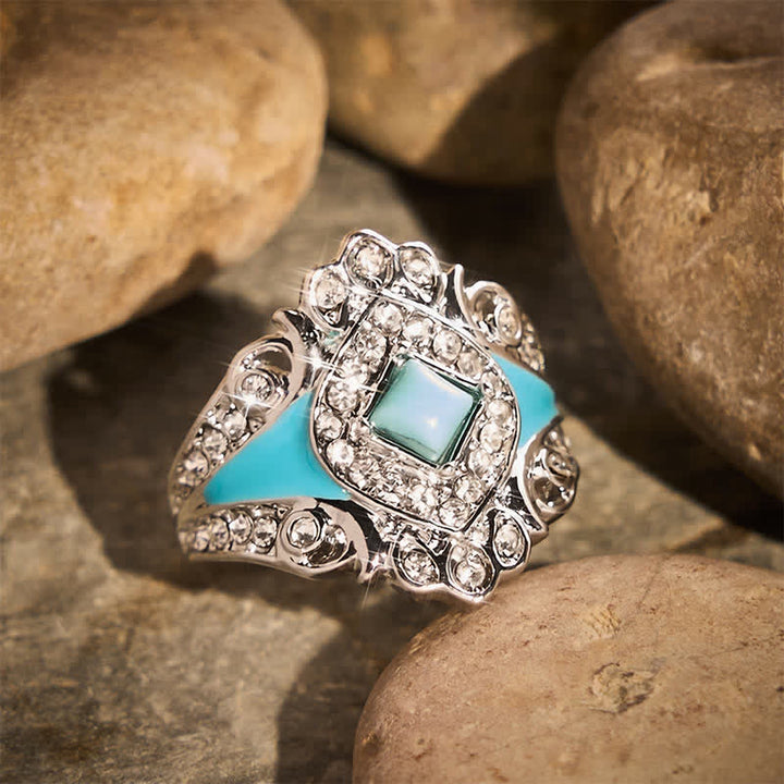 Vintage Imitation Turquoise Rhinestone Women Ring - image 1