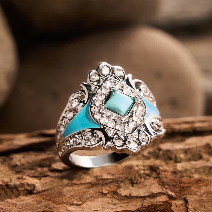 Vintage Imitation Turquoise Rhinestone Women Ring - image 4