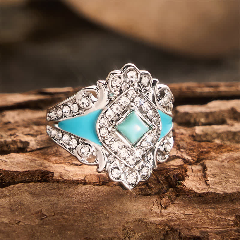Vintage Imitation Turquoise Rhinestone Women Ring - image 5