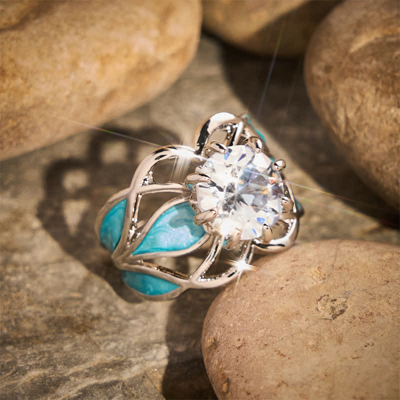Vintage Flower Enamel Zircon Women Ring - image 2