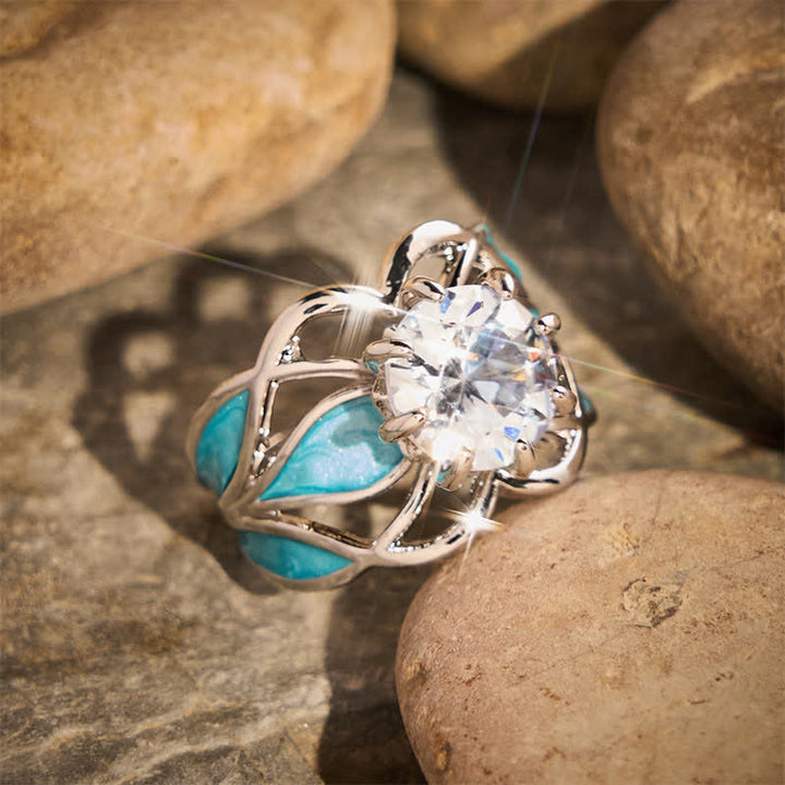 Vintage Flower Enamel Zircon Women Ring - image 2