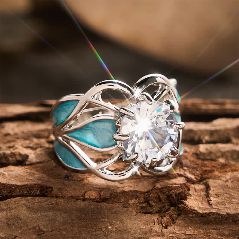 Vintage Flower Enamel Zircon Women Ring - image 3