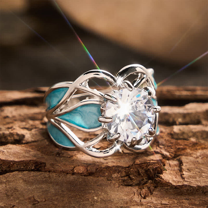 Vintage Flower Enamel Zircon Women Ring - image 3